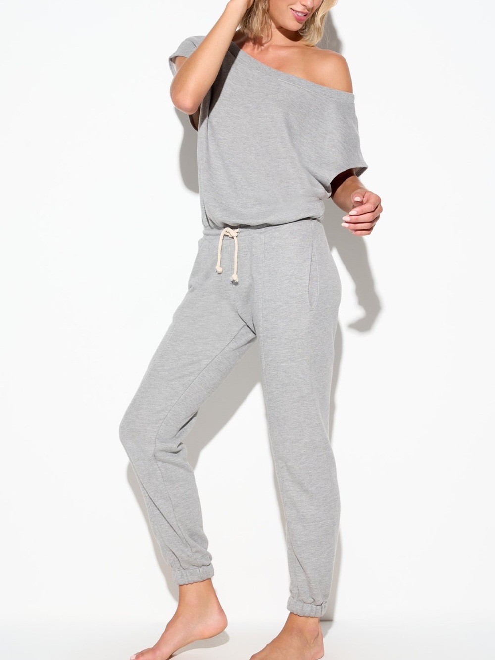 EUCš©¶Spiritual Gangster Shelly Off Shoulder Jumpsuit Small Heather Gray